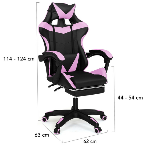 Fauteuil De Gaming Alex Réglable Avec Repose-pied, Coussin De Tête Et Coussin Lombaire Noir Et Rose
