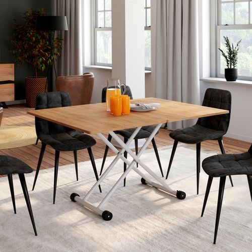 Table Basse Extensible Relevable En Table à Manger Rectangulaire Urbana Plateau Façon Hêtre Pied Bla