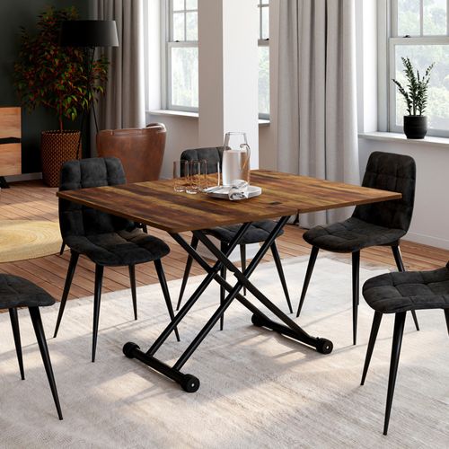 Table Basse Extensible Relevable En Table à Manger Rectangulaire Urbana Plateau Bois Foncé Pied Noir