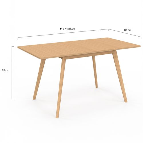 Table à Manger Extensible Rectangle Noor 4-8 Personnes Effet Bois 110-150 Cm