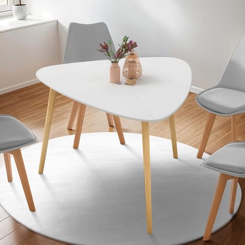 Table à Manger Gaia 4 Personnes Plateau Blanc Pieds Bois 110 Cm