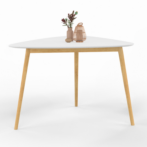 Table à Manger Gaia 4 Personnes Plateau Blanc Pieds Bois 110 Cm