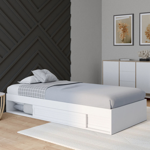 Cadre De Lit Simple Salem Avec Rangement Et Sommier 90 X 190 Cm Blanc