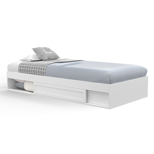 Cadre De Lit Simple Salem Avec Rangement Et Sommier 90 X 190 Cm Blanc