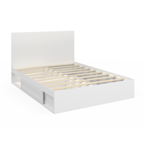 Lit Double Melsa Avec Rangements Tête De Lit Et Sommier 140 X 190 Cm Blanc