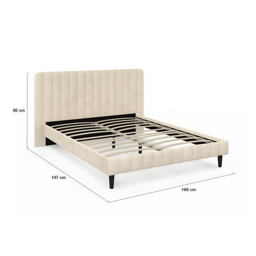 Lit Double Annie Avec Tête De Lit Et Sommier 140 X 190 Cm Velours Beige