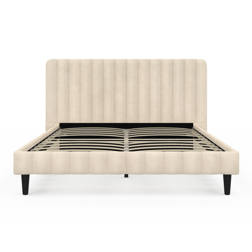 Lit Double Annie Avec Tête De Lit Et Sommier 140 X 190 Cm Velours Beige