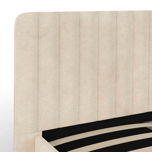 Lit Double Annie Avec Tête De Lit Et Sommier 140 X 190 Cm Velours Beige