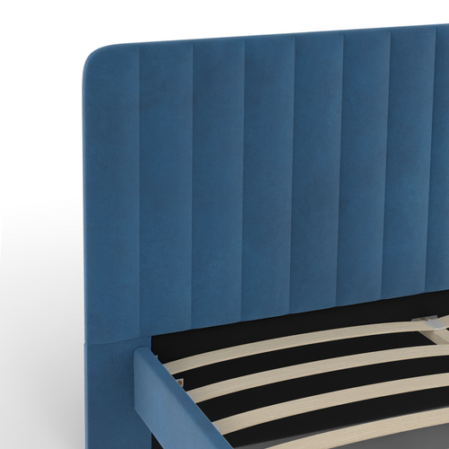 Lit Double Annie Avec Tête De Lit Et Sommier 140 X 190 Cm Velours Bleu