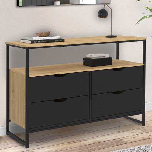 Commode 4 Tiroirs Noirs Boston 110 Cm Design Industriel Avec Étagère