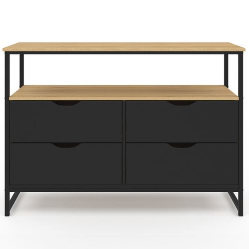 Commode 4 Tiroirs Noirs Boston 110 Cm Design Industriel Avec Étagère