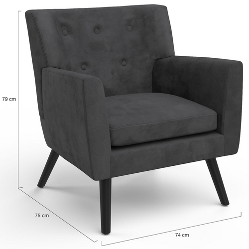 Fauteuil Scandinave Anita En Velours Gris Anthracite