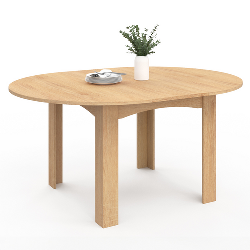 Table à Manger Extensible Ronde Dona 4-8 Personnes Façon Hêtre 110-150 Cm