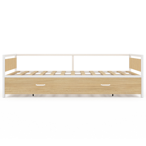 Lit Banquette 90 X 190 Cm Detroit Convertible 180 X 190 Cm Hêtre Et Blanc Style Industriel