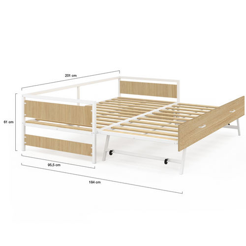 Lit Banquette 90 X 190 Cm Detroit Convertible 180 X 190 Cm Hêtre Et Blanc Style Industriel