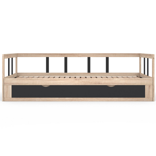 Lit Banquette 90 X 190 Cm Zoya Convertible 180 X 190 Cm Hêtre Et Noir Avec 1 Tiroir De Rangement