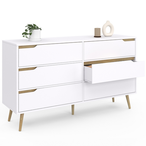 Commode 6 Tiroirs Helsinki XXL 140 Cm Scandinave Blanc