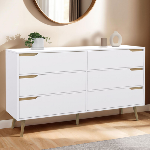 Commode 6 Tiroirs Helsinki XXL 140 Cm Scandinave Blanc
