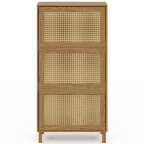 Meuble à Chaussures 18 Paires Hanae 3 Portes Effet Naturel Cannage