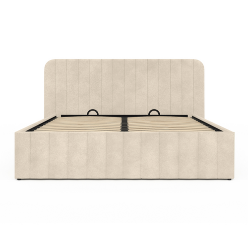 Lit Coffre Double Alba Avec Tête De Lit Et Sommier 140 X 190 Cm Velours Beige