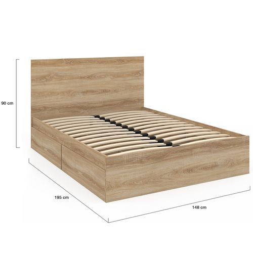 Lit Double Omaha 4 Tiroirs Sur Roulettes Avec Tête De Lit Et Sommier 140 X 190 Cm Façon Hêtre