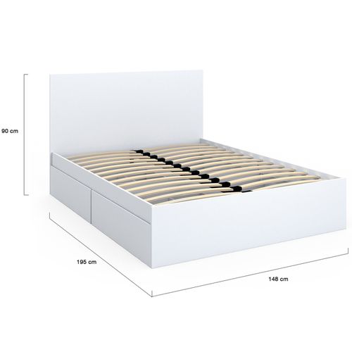 Lit Double Omaha 4 Tiroirs Sur Roulettes Avec Tête De Lit Et Sommier 140 X 190 Cm Blanc