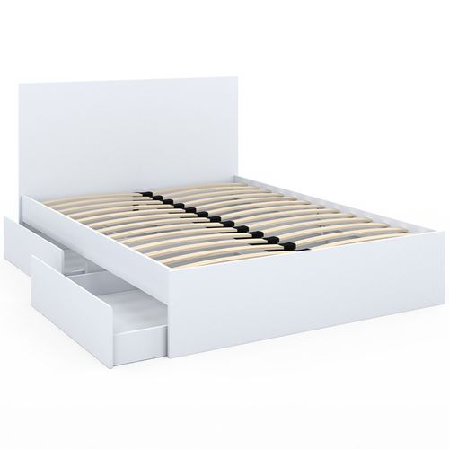 Lit Double Omaha 4 Tiroirs Sur Roulettes Avec Tête De Lit Et Sommier 140 X 190 Cm Blanc