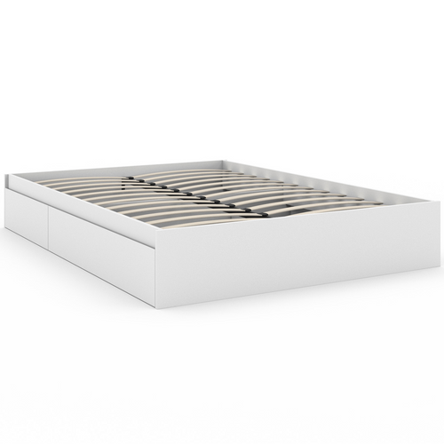 Cadre De Lit Double Tomi 4 Tiroirs Avec Sommier 140 X 190 Cm Blanc
