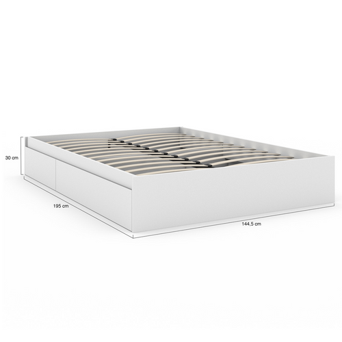 Cadre De Lit Double Tomi 4 Tiroirs Avec Sommier 140 X 190 Cm Blanc