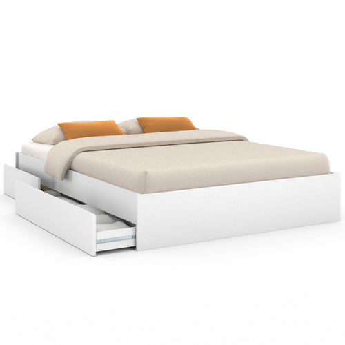 Cadre De Lit Double Tomi 4 Tiroirs Avec Sommier 140 X 190 Cm Blanc