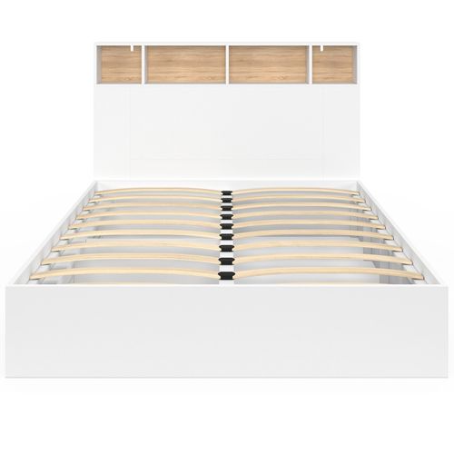 Lit Double Clem Avec Tête De Lit, Rangements Et Sommier 140 X 190 Cm Blanc