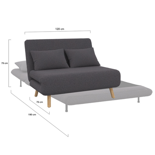 Canapé Convertible Romeo Lit D'appoint 2 Places 120 X 190 Cm Tissu Gris Anthracite