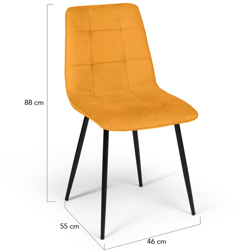 Lot De 4 Chaises Mila En Velours Mix Color Bleu X2, Jaune Ocre, Rose