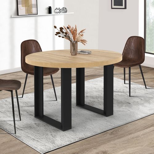 Table à Manger Extensible Ronde Phoenix 4-6 Personnes Bois Et Noir 110-150 Cm