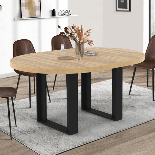 Table à Manger Extensible Ronde Phoenix 4-6 Personnes Bois Et Noir 110-150 Cm