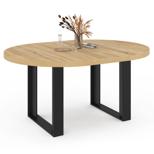 Table à Manger Extensible Ronde Phoenix 4-6 Personnes Bois Et Noir 110-150 Cm