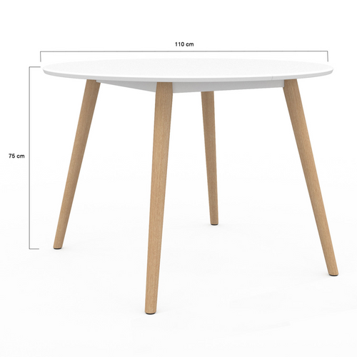Table à Manger Fixe Ronde Angela 4-6 Personnes Blanc Pieds Bois 110 Cm