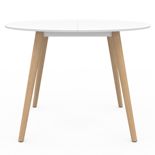 Table à Manger Fixe Ronde Angela 4-6 Personnes Blanc Pieds Bois 110 Cm