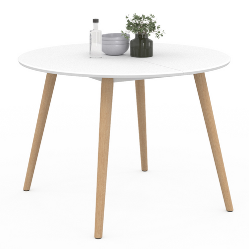 Table à Manger Fixe Ronde Angela 4-6 Personnes Blanc Pieds Bois 110 Cm