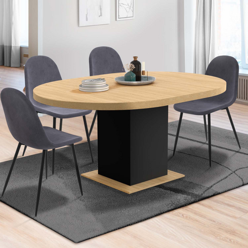 Table à Manger Extensible Ronde Eden 4-8 Personnes Bois Et Noir 120-160 Cm