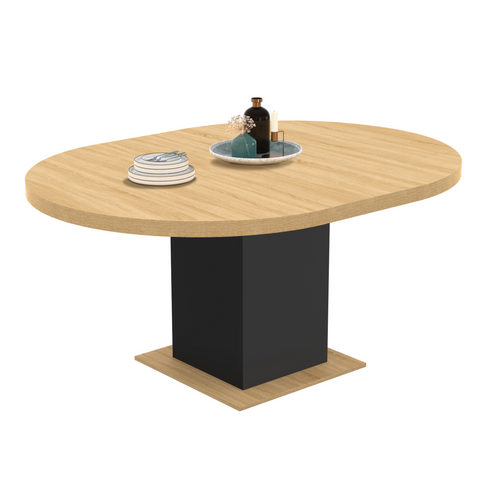 Table à Manger Extensible Ronde Eden 4-8 Personnes Bois Et Noir 120-160 Cm
