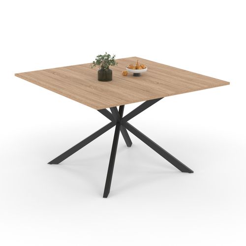 Table à Manger Carrée Alix 8 Personnes Pied Araignée Bois Et Noir 110 Cm