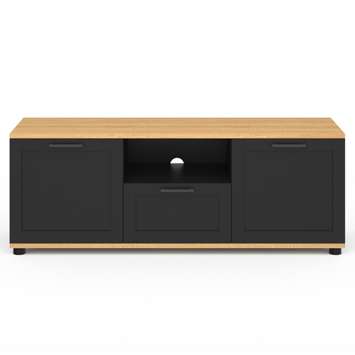 Meuble TV 110 Cm Vito Avec Tiroir Et Niche Noir Et Bois