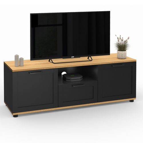 Meuble TV 110 Cm Vito Avec Tiroir Et Niche Noir Et Bois