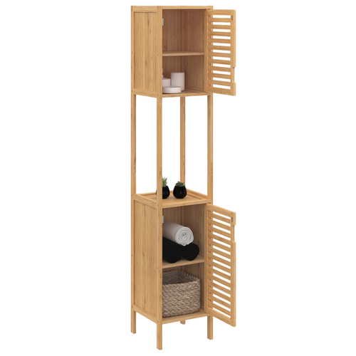 Meuble Colonne Salle De Bain Bambou Bea 2 Portes