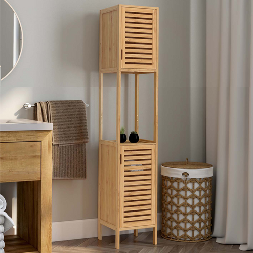 Meuble Colonne Salle De Bain Bambou Bea 2 Portes