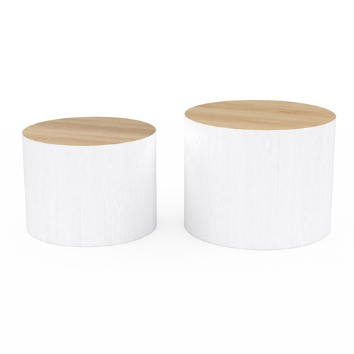 Lot De 2 Tables Basses Cylindres Gigognes Galia Bois Et Blanc