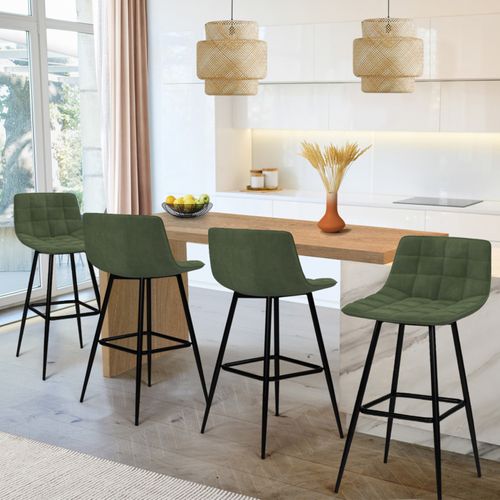 Lot De 4 Tabourets De Bar Mady En Velours Vert
