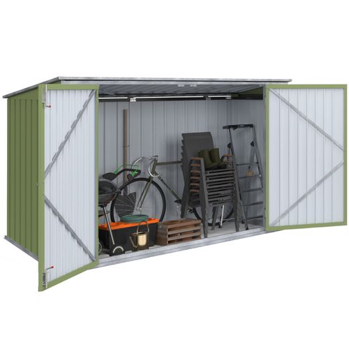 Abri De Jardin En Métal Vert Olive Verrouillable Multi-rangement Pour Stockage Vélos, Outils, Poubel