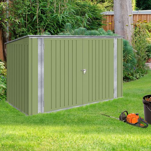 Abri De Jardin En Métal Vert Olive Verrouillable Multi-rangement Pour Stockage Vélos, Outils, Poubel